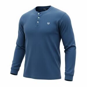 Chaps Ralph Lauren Men’s Medium Blu Long Sleeve Waffle Thermal Knit Henley Shirt
